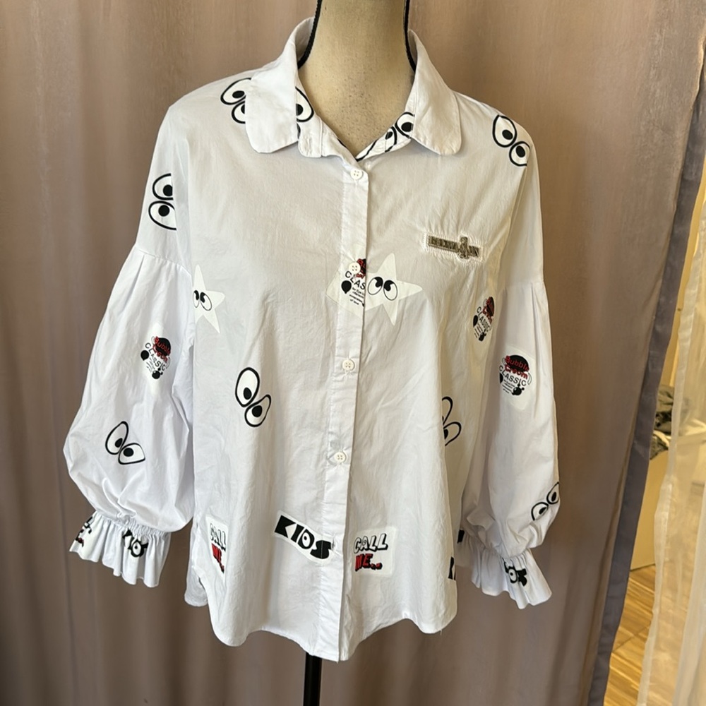 Balmain White Graphic Shirt, S